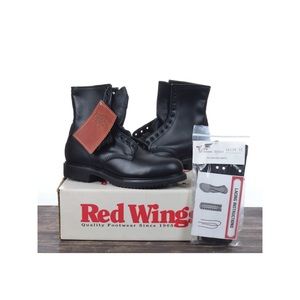 NIB Red Wing 4473 Steel Toe Black Leather Firefighter Boots w/Fire Boot Kit 10D.